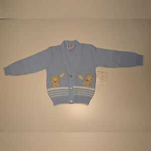 NEW Vintage Baby Kisses 24M Blue Sweater 3 Button Long Sleeve Bear with Football